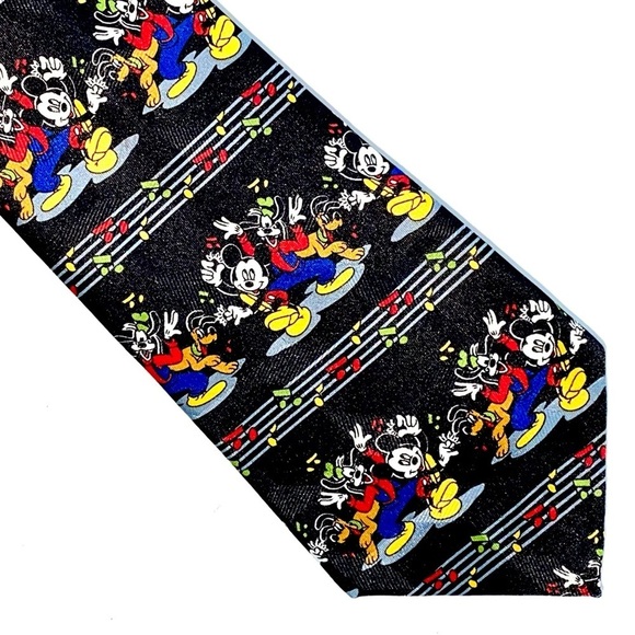 Vintage Disney Mickey Unlimited Black Men's Musical Neck Tie Made In Italy - Picture 1 of 5